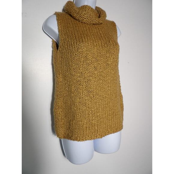 Express World Brand Handknit Wool Sweater Medium Tank Mock Neck Sleeveless Tan - Picture 4 of 11